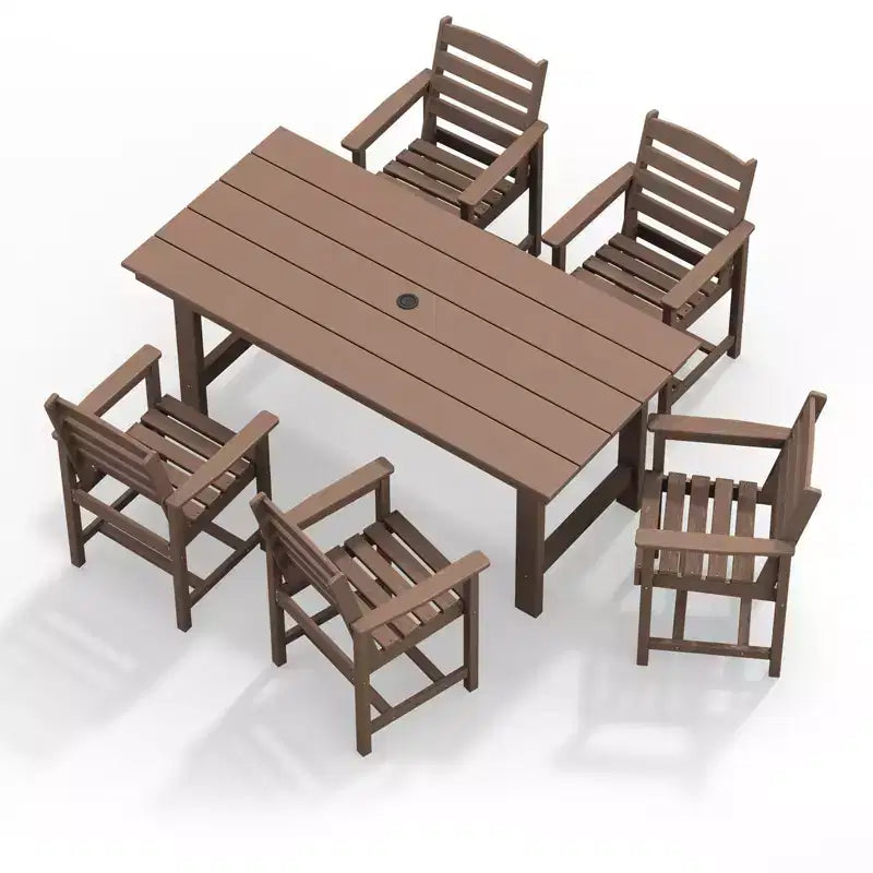 Set da pranzo da esterno Hyleory 7 pezzi, tavolo rettangolare da 170 cm con foro per ombrellone e 6 sedie