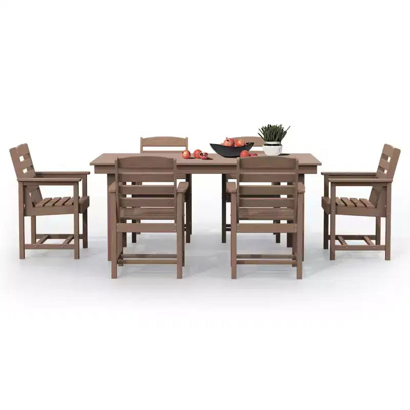 Set da pranzo da esterno Hyleory 7 pezzi, tavolo rettangolare da 170 cm con foro per ombrellone e 6 sedie