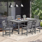 Set da pranzo da esterno Hyleory 7 pezzi, tavolo rettangolare da 170 cm con foro per ombrellone e 6 sedie