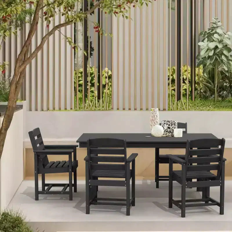 Set da pranzo da esterno Hyleory 7 pezzi, tavolo rettangolare da 170 cm con foro per ombrellone e 6 sedie