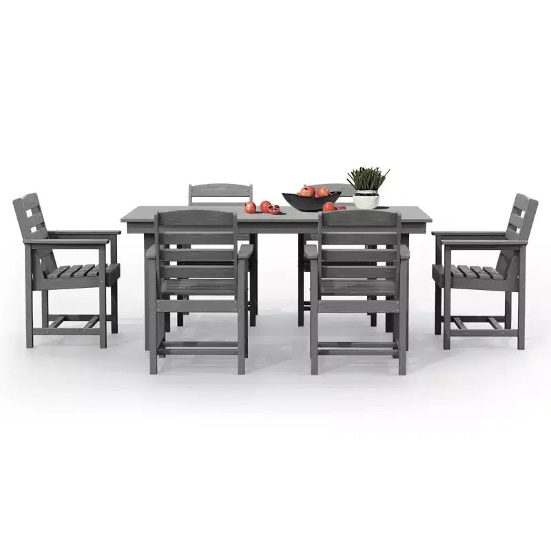 Set da pranzo da esterno Hyleory 7 pezzi, tavolo rettangolare da 170 cm con foro per ombrellone e 6 sedie