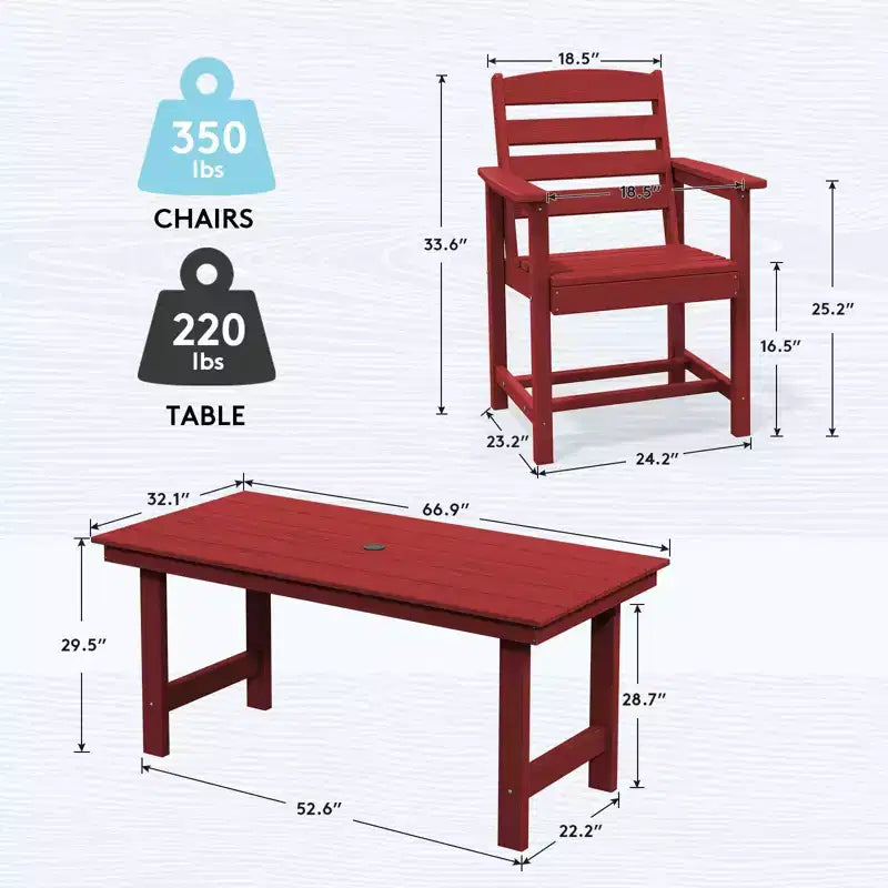 Set da pranzo da esterno Hyleory 7 pezzi, tavolo rettangolare da 170 cm con foro per ombrellone e 6 sedie