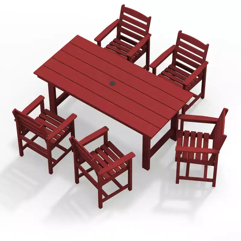Set da pranzo da esterno Hyleory 7 pezzi, tavolo rettangolare da 170 cm con foro per ombrellone e 6 sedie