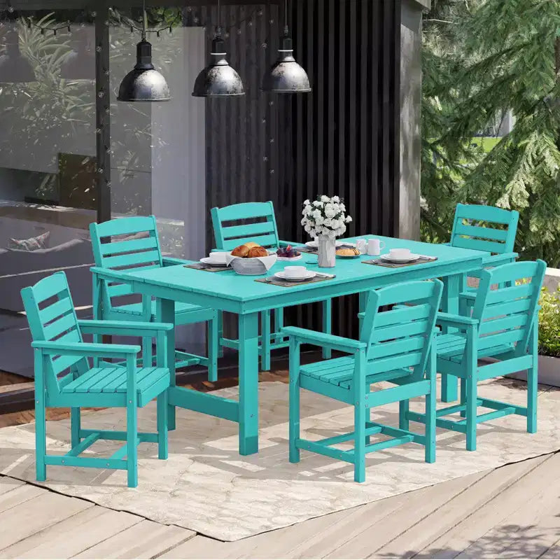 Set da pranzo da esterno Hyleory 7 pezzi, tavolo rettangolare da 170 cm con foro per ombrellone e 6 sedie