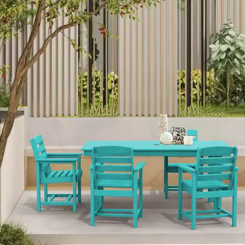 Set da pranzo da esterno Hyleory 7 pezzi, tavolo rettangolare da 170 cm con foro per ombrellone e 6 sedie