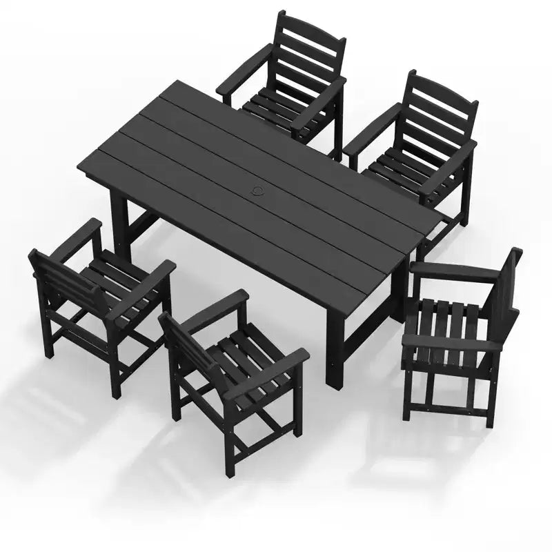 Set da pranzo da esterno Hyleory 7 pezzi, tavolo rettangolare da 170 cm con foro per ombrellone e 6 sedie