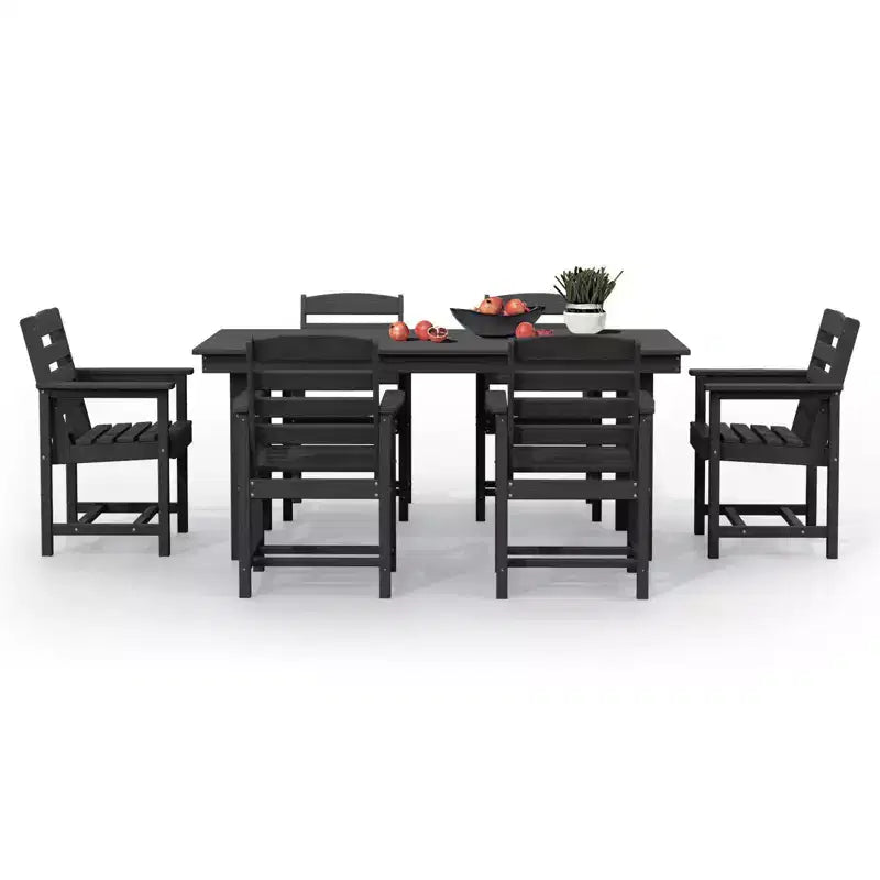 Set da pranzo da esterno Hyleory 7 pezzi, tavolo rettangolare da 170 cm con foro per ombrellone e 6 sedie