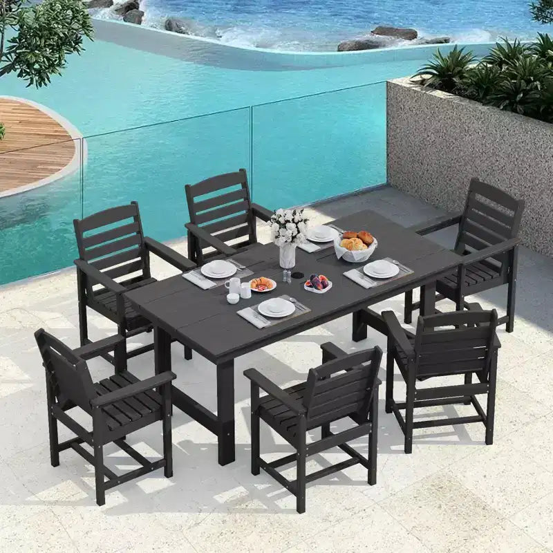Set da pranzo da esterno Hyleory 7 pezzi, tavolo rettangolare da 170 cm con foro per ombrellone e 6 sedie