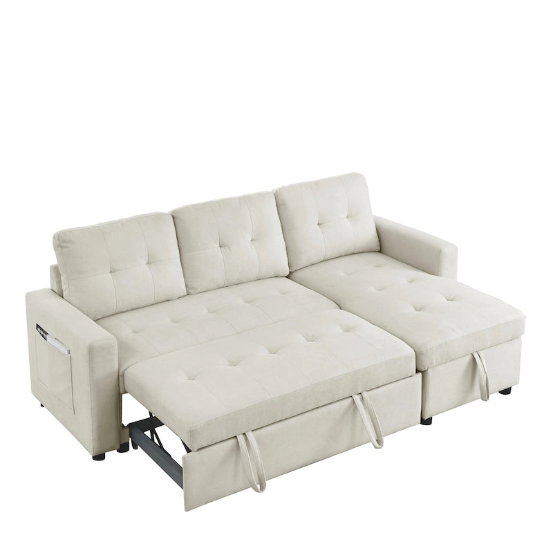 MH 78,5 Canapé-lit convertible réversible avec chaise longue de rangement et sac de rangement latéral pour petit salon