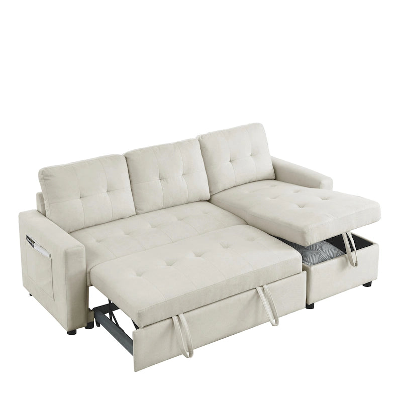 MH 78,5 Canapé-lit convertible réversible avec chaise longue de rangement et sac de rangement latéral pour petit salon