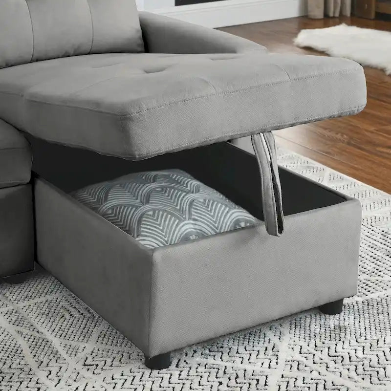 MH 78,5 Canapé-lit convertible réversible avec chaise longue de rangement et sac de rangement latéral pour petit salon