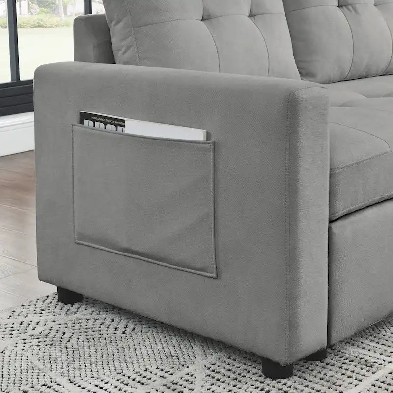MH 78,5 Canapé-lit convertible réversible avec chaise longue de rangement et sac de rangement latéral pour petit salon