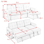 MH 78,5 Canapé-lit convertible réversible avec chaise longue de rangement et sac de rangement latéral pour petit salon