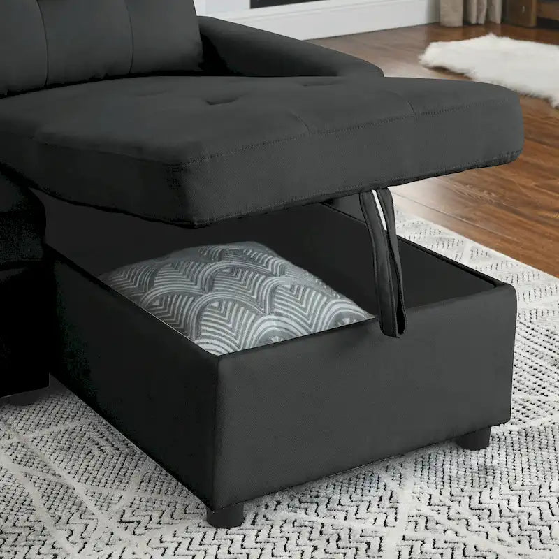 MH 78,5 Canapé-lit convertible réversible avec chaise longue de rangement et sac de rangement latéral pour petit salon