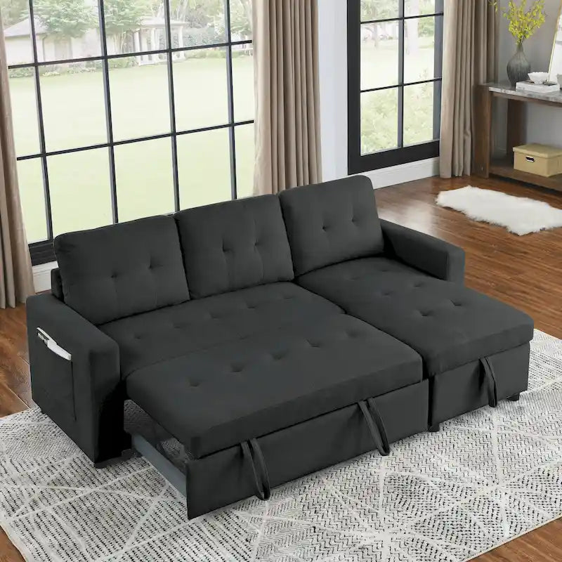 MH 78,5 Canapé-lit convertible réversible avec chaise longue de rangement et sac de rangement latéral pour petit salon