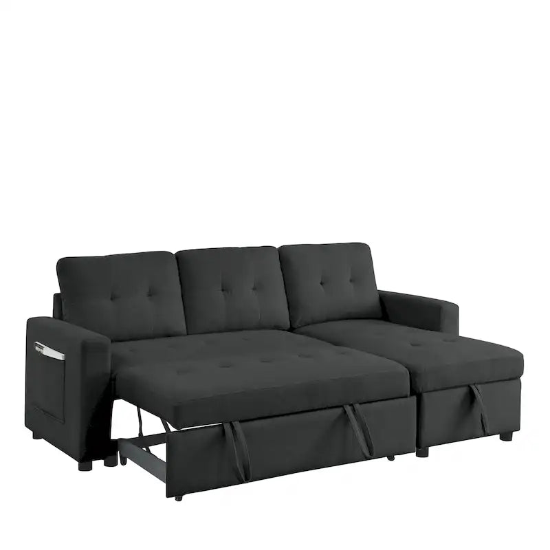 MH 78,5 Canapé-lit convertible réversible avec chaise longue de rangement et sac de rangement latéral pour petit salon