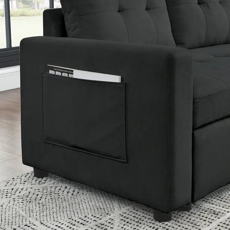 MH 78,5 Canapé-lit convertible réversible avec chaise longue de rangement et sac de rangement latéral pour petit salon