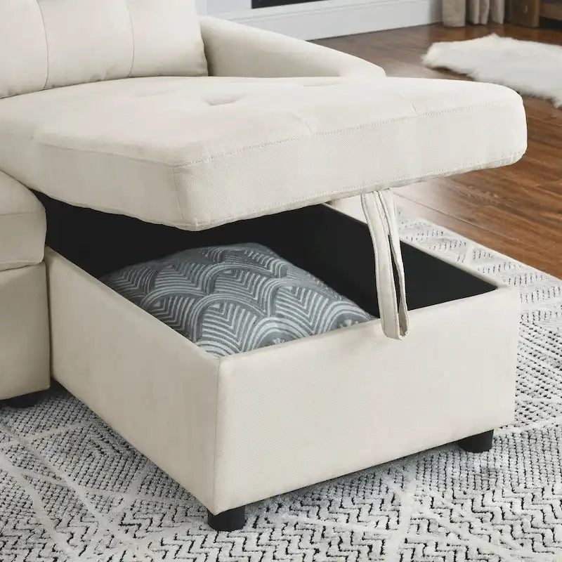 MH 78,5 Canapé-lit convertible réversible avec chaise longue de rangement et sac de rangement latéral pour petit salon