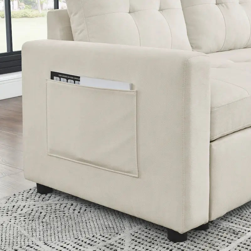 MH 78,5 Canapé-lit convertible réversible avec chaise longue de rangement et sac de rangement latéral pour petit salon