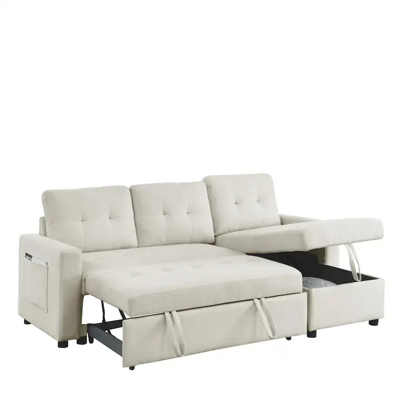 MH 78,5 Canapé-lit convertible réversible avec chaise longue de rangement et sac de rangement latéral pour petit salon