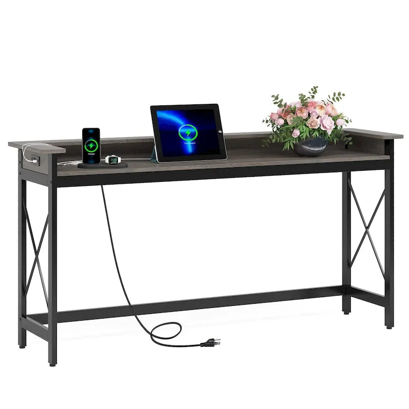 Canapé Table Console d'Entrée Longue de 70,9 pouces avec Prises et Ports USB