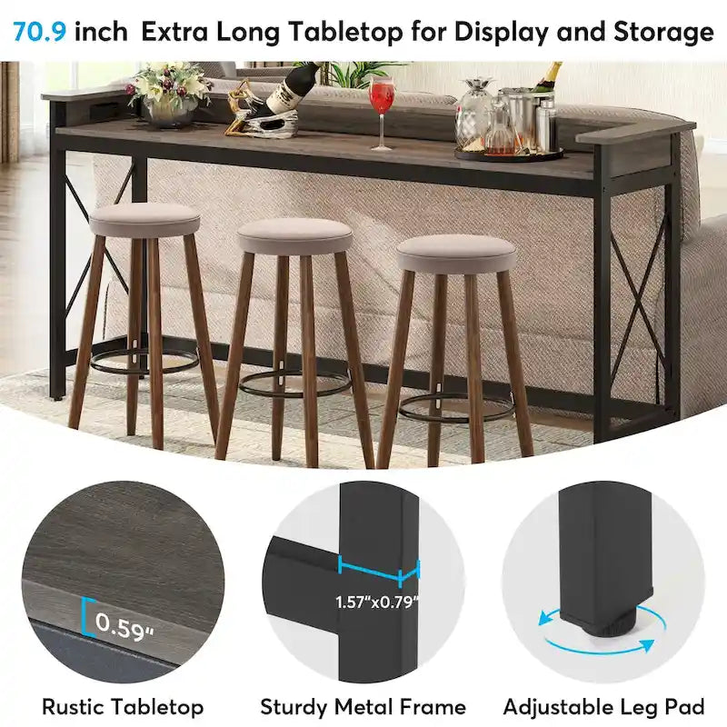 Divano Tavolo con prese e porte USB, Tavolo Console da Ingresso Lungo 70.9 pollici