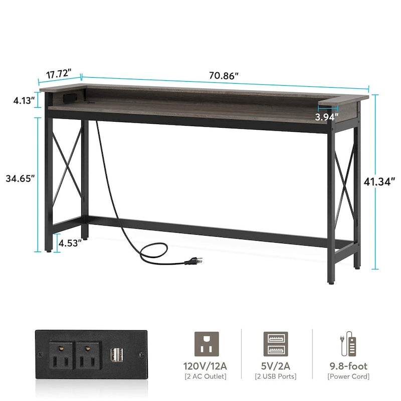 Divano Tavolo con prese e porte USB, Tavolo Console da Ingresso Lungo 70.9 pollici
