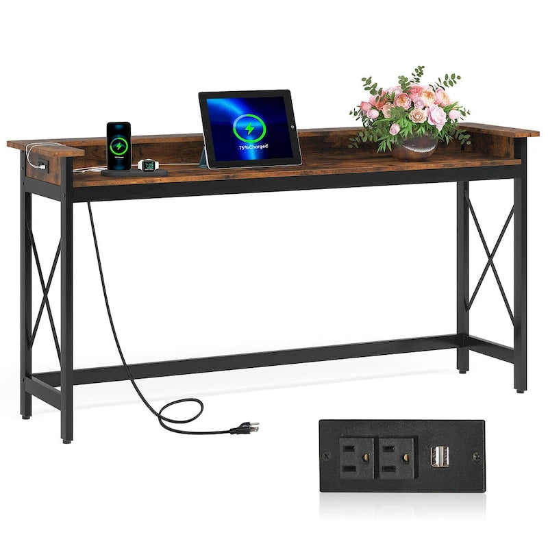 Divano Tavolo con prese e porte USB, Tavolo Console da Ingresso Lungo 70.9 pollici