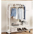 Stand per abiti con rotelle, appendiabiti in metallo, scaffale