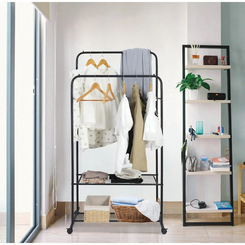 Stand per abiti con rotelle, appendiabiti in metallo, scaffale