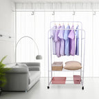 Stand per abiti con rotelle, appendiabiti in metallo, scaffale