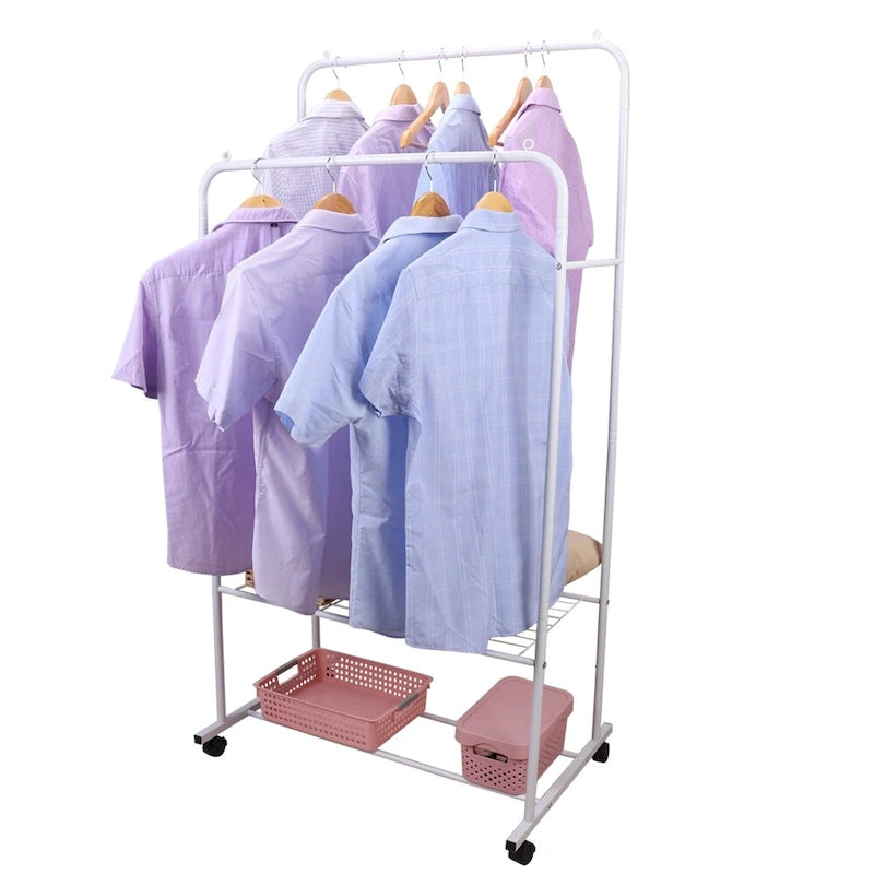 Stand per abiti con rotelle, appendiabiti in metallo, scaffale
