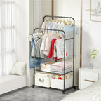 Stand per abiti con rotelle, appendiabiti in metallo, scaffale