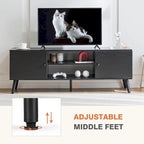 Meuble TV pour téléviseur 55 60 pouces, Meuble TV avec placard de rangement, Table console média de style moderne du milieu du siècle, Charnière réglable