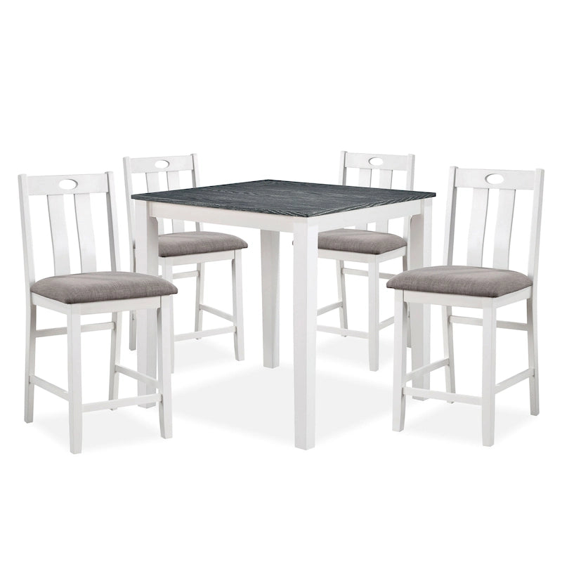 Set da 5 Pezzi Tavolo e Sedie Alti da Cucina Badia in Legno Bianco Transizionale di Furniture of America