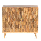 Meuble d'appoint artisanal de 91 cm, 2 portes incrustées en nid d'abeille, bois de manguier, marron naturel
