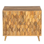 Meuble d'appoint artisanal de 91 cm, 2 portes incrustées en nid d'abeille, bois de manguier, marron naturel