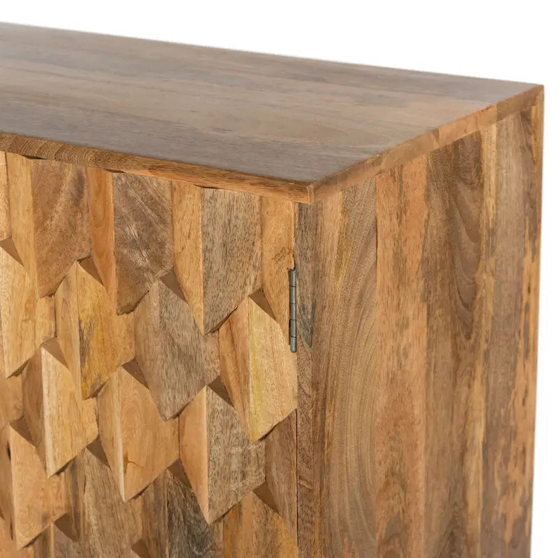 Meuble d'appoint artisanal de 91 cm, 2 portes incrustées en nid d'abeille, bois de manguier, marron naturel