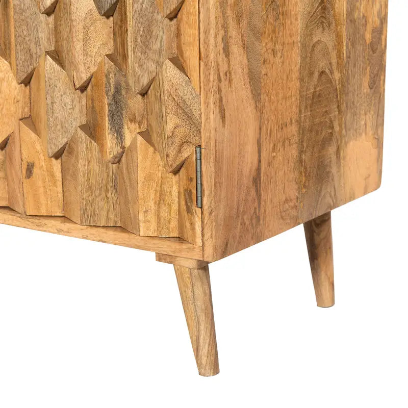 Meuble d'appoint artisanal de 91 cm, 2 portes incrustées en nid d'abeille, bois de manguier, marron naturel