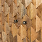 Meuble d'appoint artisanal de 91 cm, 2 portes incrustées en nid d'abeille, bois de manguier, marron naturel