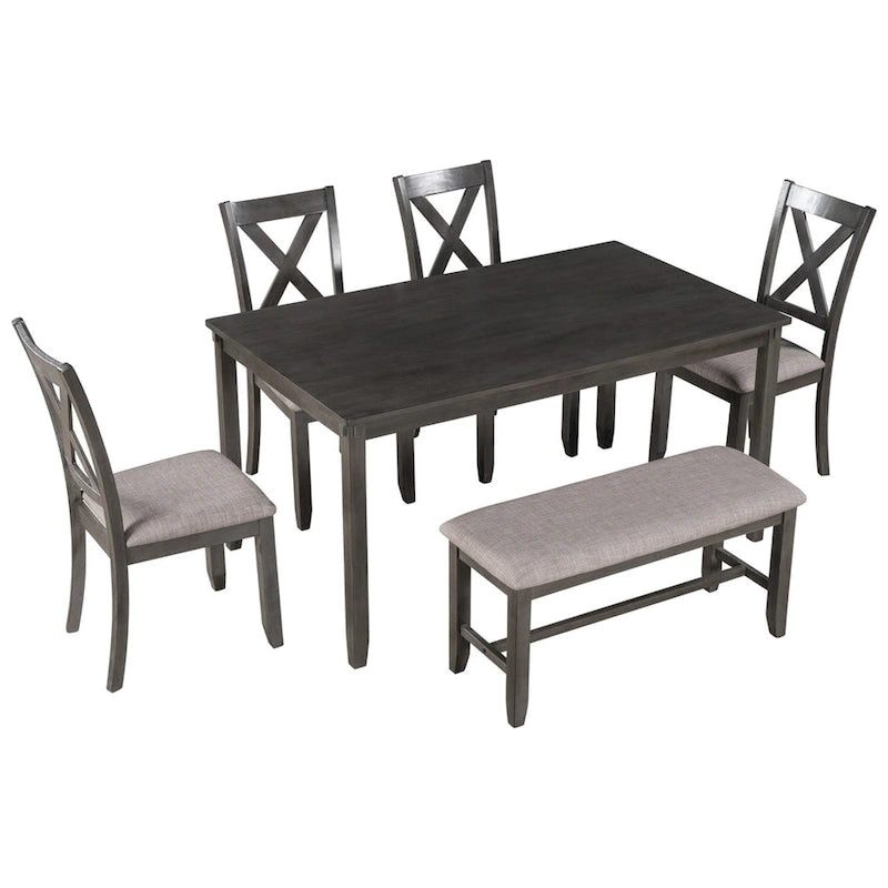 Ensemble de salle à manger 6 pièces Merax en bois avec banc et 4 chaises de salle à manger