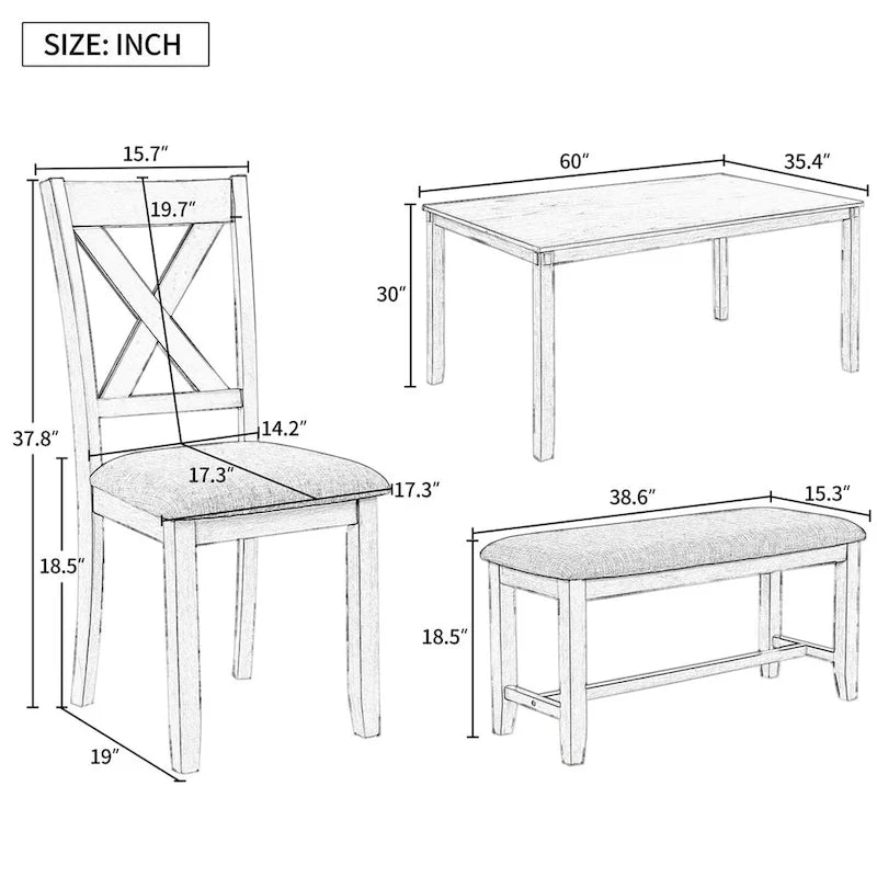 Ensemble de salle à manger 6 pièces Merax en bois avec banc et 4 chaises de salle à manger