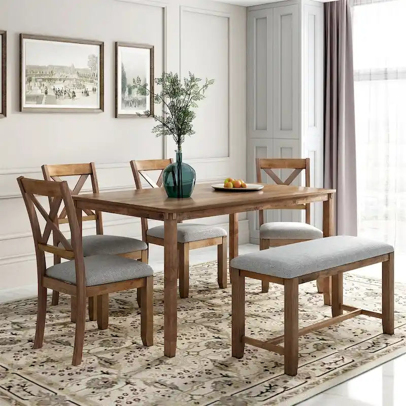 Ensemble de salle à manger 6 pièces Merax en bois avec banc et 4 chaises de salle à manger