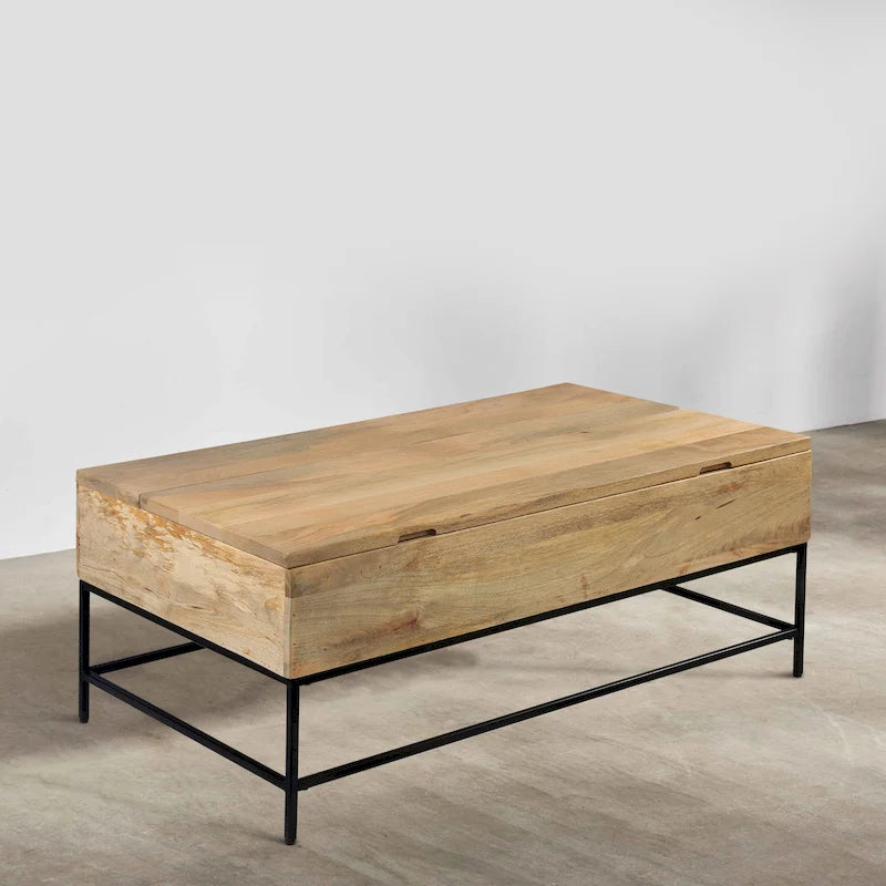 Tavolino da caffè rettangolare Audrey in legno di mango da 45 pollici con piano sollevabile - Legno e metallo, marrone naturale e nero
