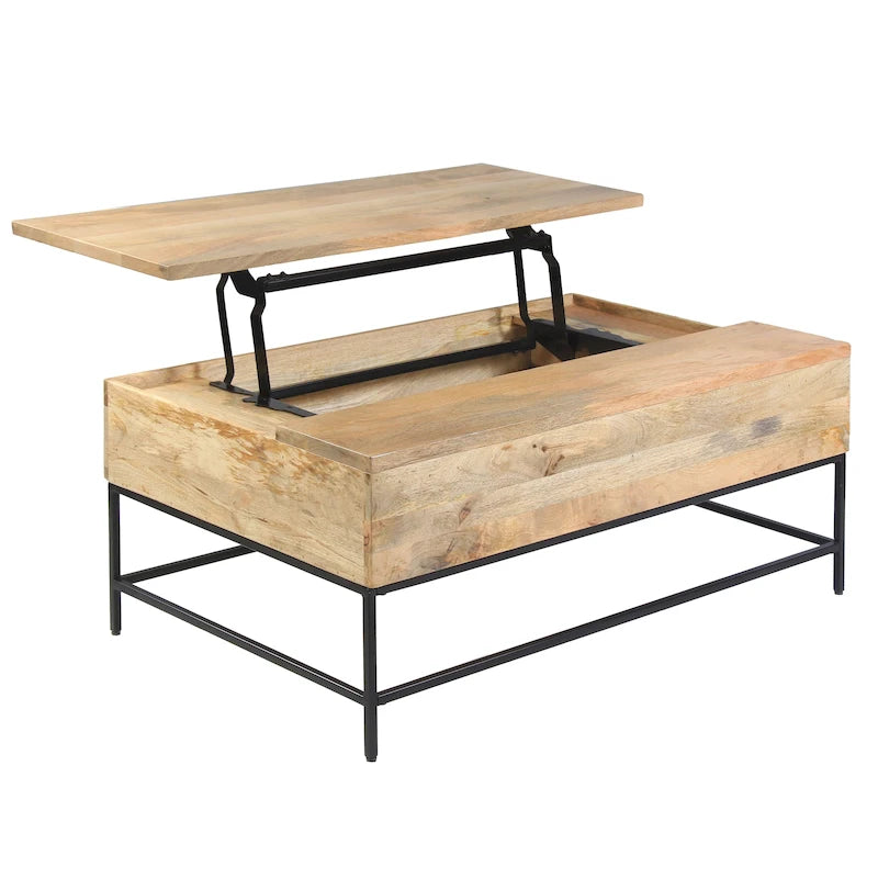 Tavolino da caffè rettangolare Audrey in legno di mango da 45 pollici con piano sollevabile - Legno e metallo, marrone naturale e nero