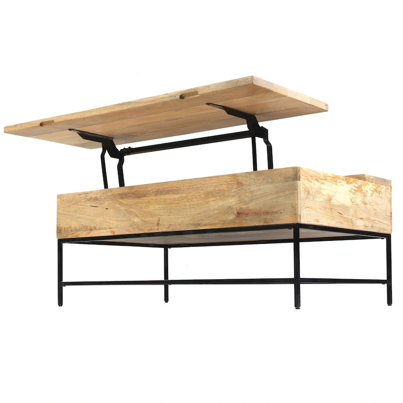 Tavolino da caffè rettangolare Audrey in legno di mango da 45 pollici con piano sollevabile - Legno e metallo, marrone naturale e nero