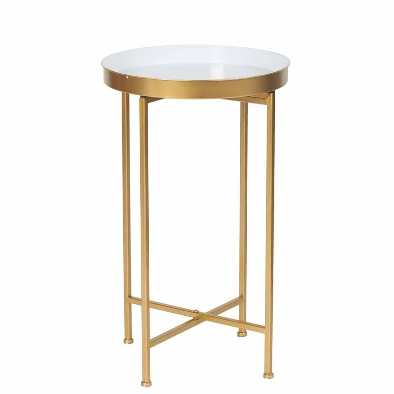 Tavolino da salotto rotondo Adeco, in metallo dorato, comodino, tavolino d'appoggio - 15(P)x 15(L)x 25.7(A)