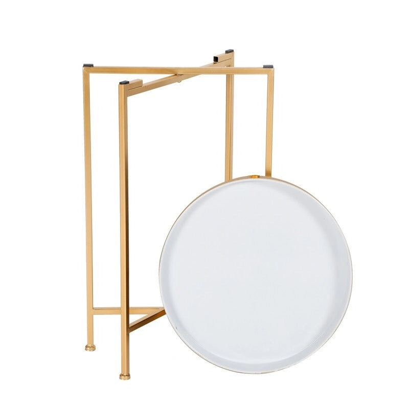 Tavolino da salotto rotondo Adeco, in metallo dorato, comodino, tavolino d'appoggio - 15(P)x 15(L)x 25.7(A)