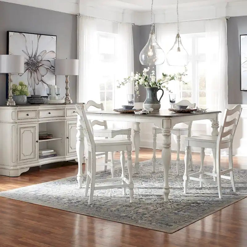 Set da 5 tavoli da riunione Magnolia Manor Antico Bianco Effetto Legno Invecchiato