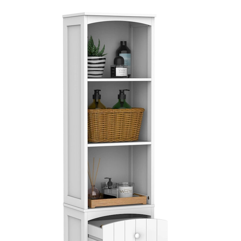 HOMCOM Armadietto da Bagno Salvaspazio Verticale 170cm, Colonna Bagno Alta con 3 Ripiani a Scomparti, Mobile Salvaspazio Stretto, Bianco